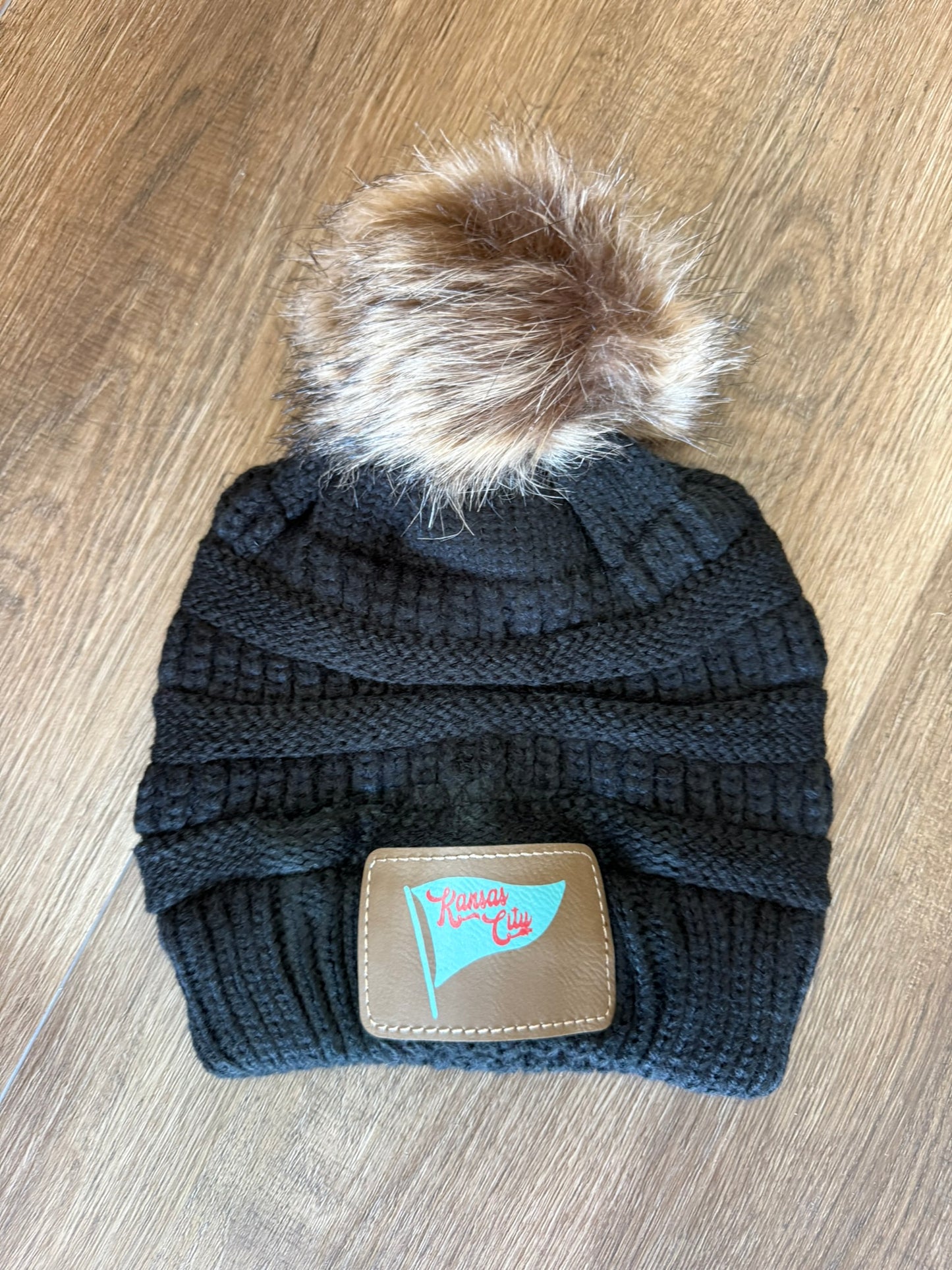 UV Printed Teal KC Pennant Knitted Pom Beanie