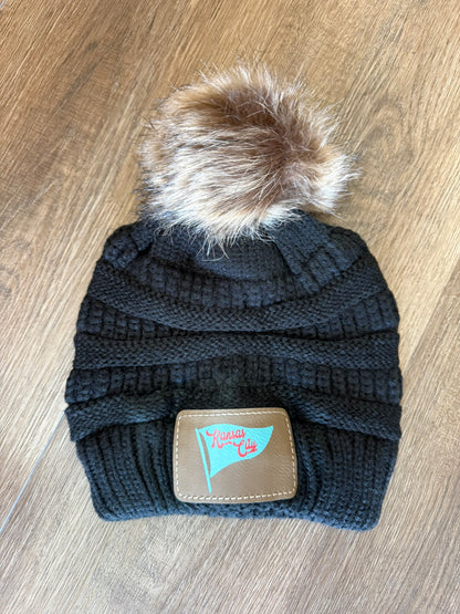 UV Printed Teal KC Pennant Knitted Pom Beanie