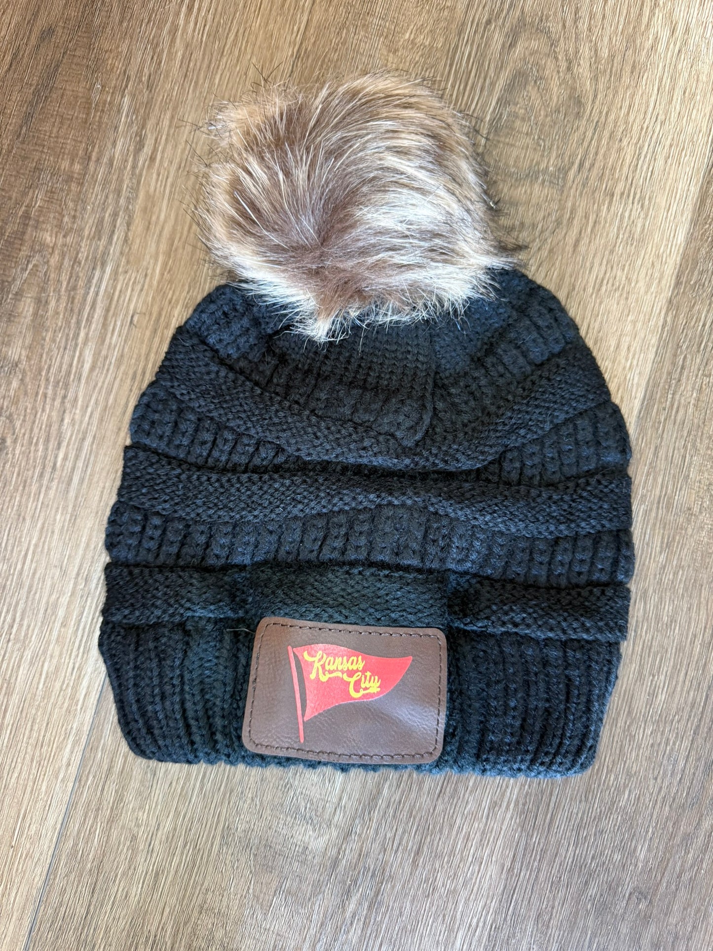 UV Printed Red Pennant Knitted Pom Beanie