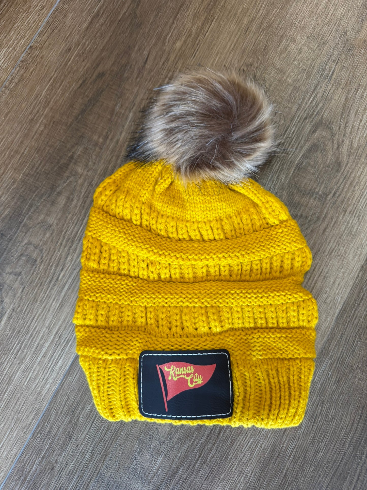 UV Printed Red Pennant Knitted Pom Beanie