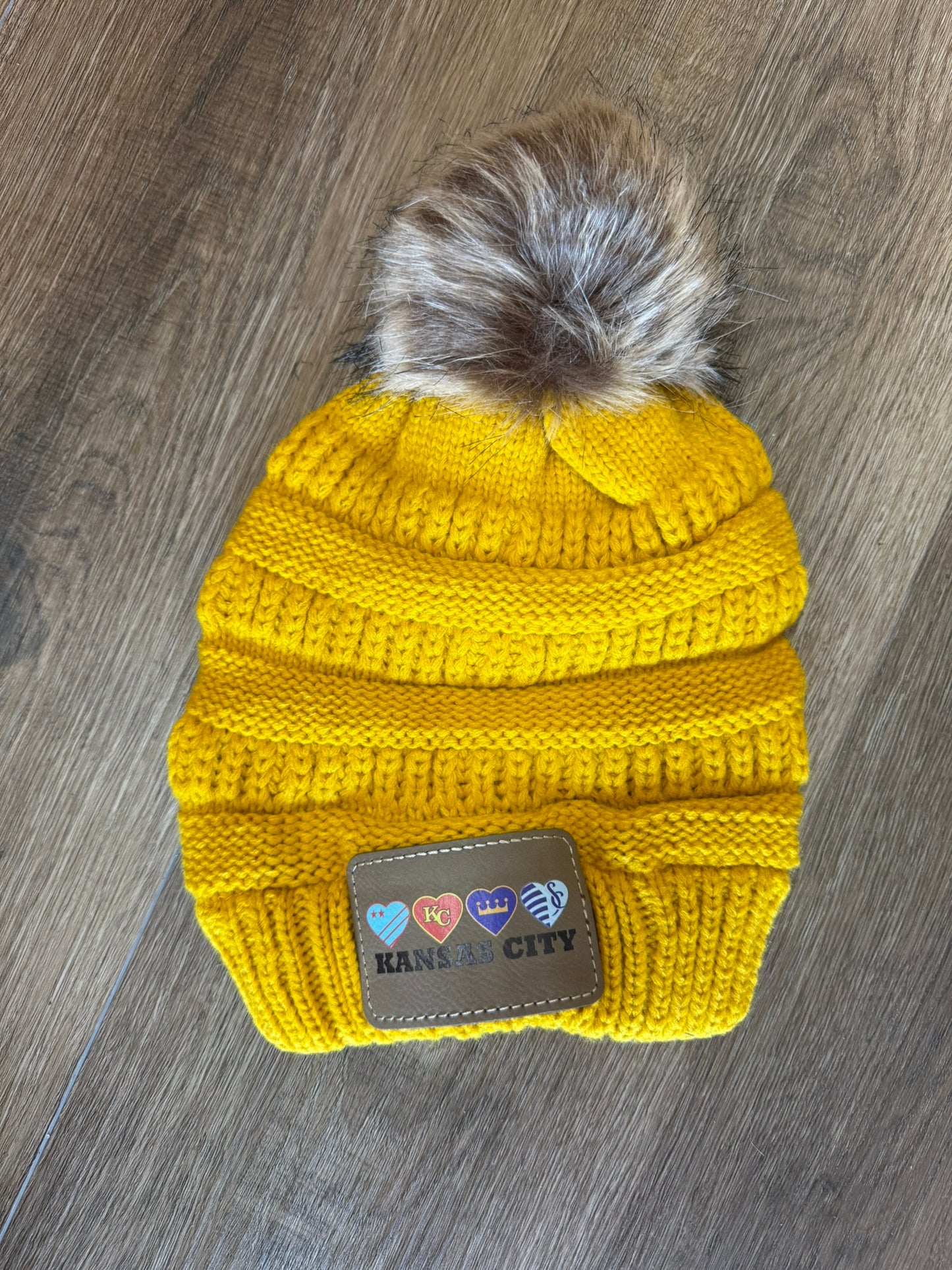 UV Printed Kansas City Sports Hearts Knitted Pom Beanie