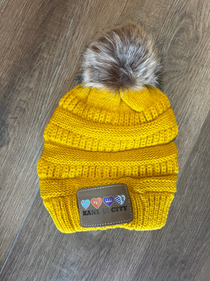 UV Printed Kansas City Sports Hearts Knitted Pom Beanie