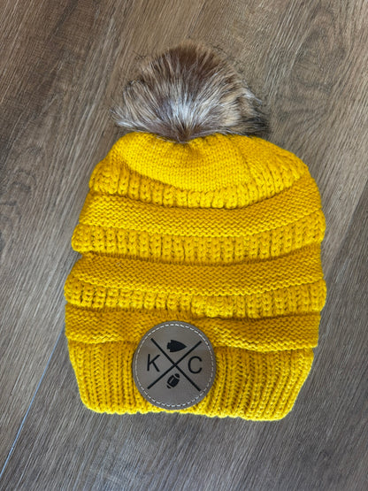 Engraved KC Arrowhead Football Knitted Pom Beanie
