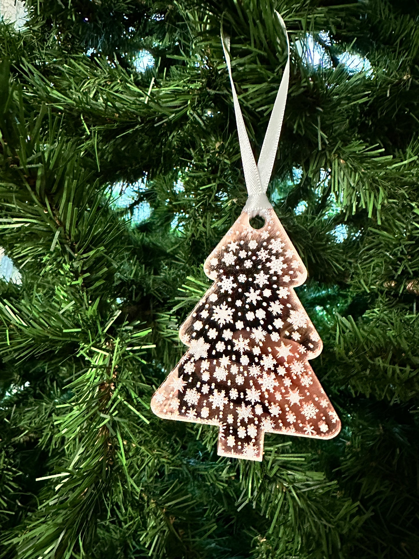 Christmas Tree Snowflake Mirror Ornament