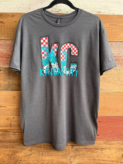 Teal KC Checkered Paint Tee