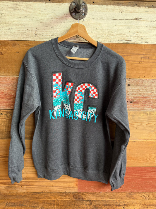 Teal KC Checkered Paint Sweatshirt