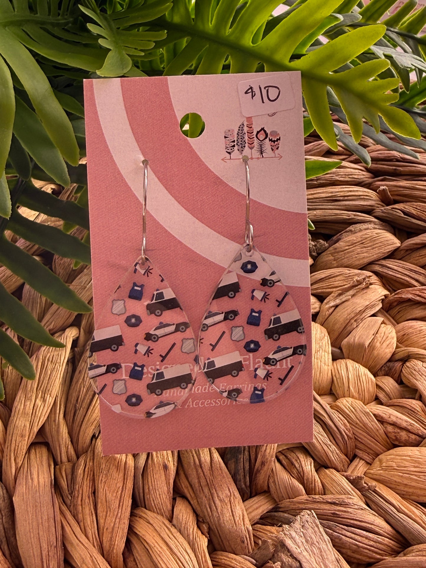 UV Printed Police Scatter Print Dangle Earrings