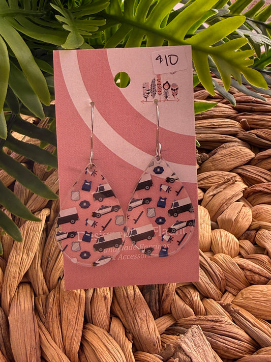 UV Printed Police Scatter Print Dangle Earrings