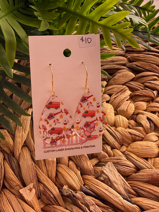 UV Printed Firefighter Scatter Print Dangle Earrings