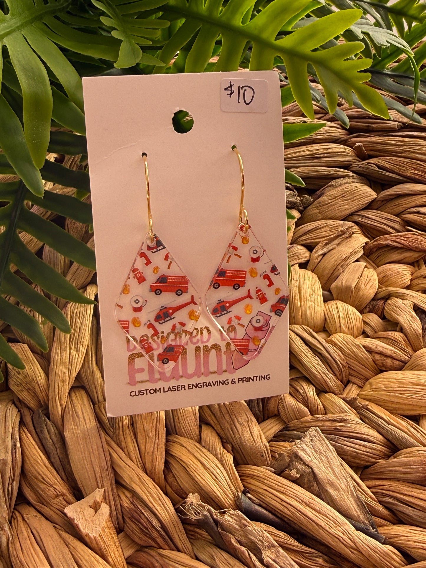 UV Printed Firefighter Scatter Print Dangle Earrings