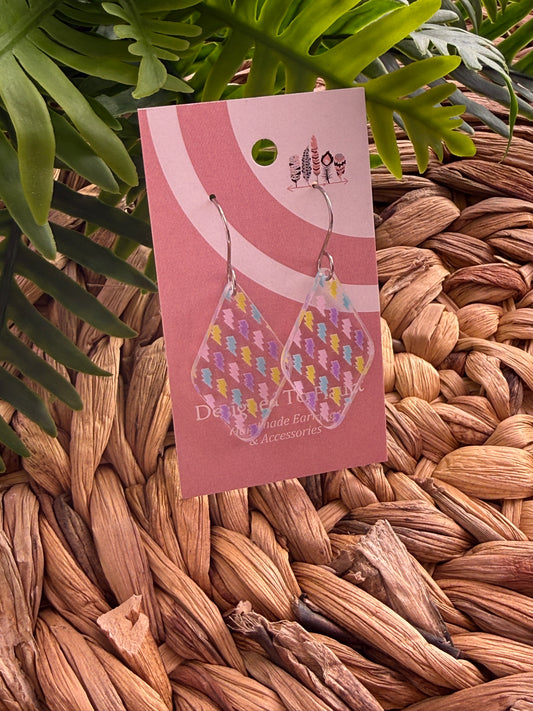 UV Printed Pastel Lightning Bolts Dangle Earrings