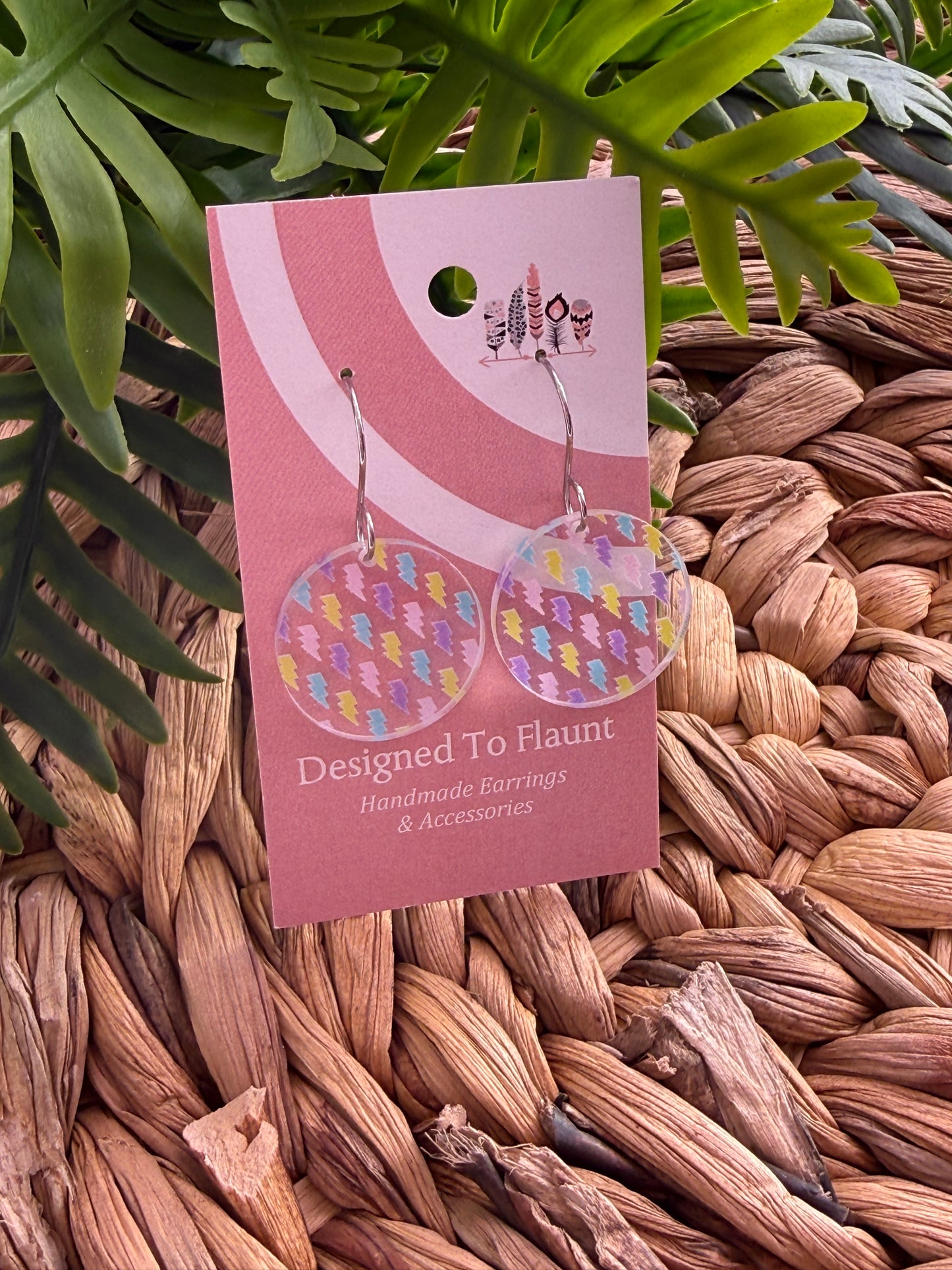 UV Printed Pastel Lightning Bolts Dangle Earrings