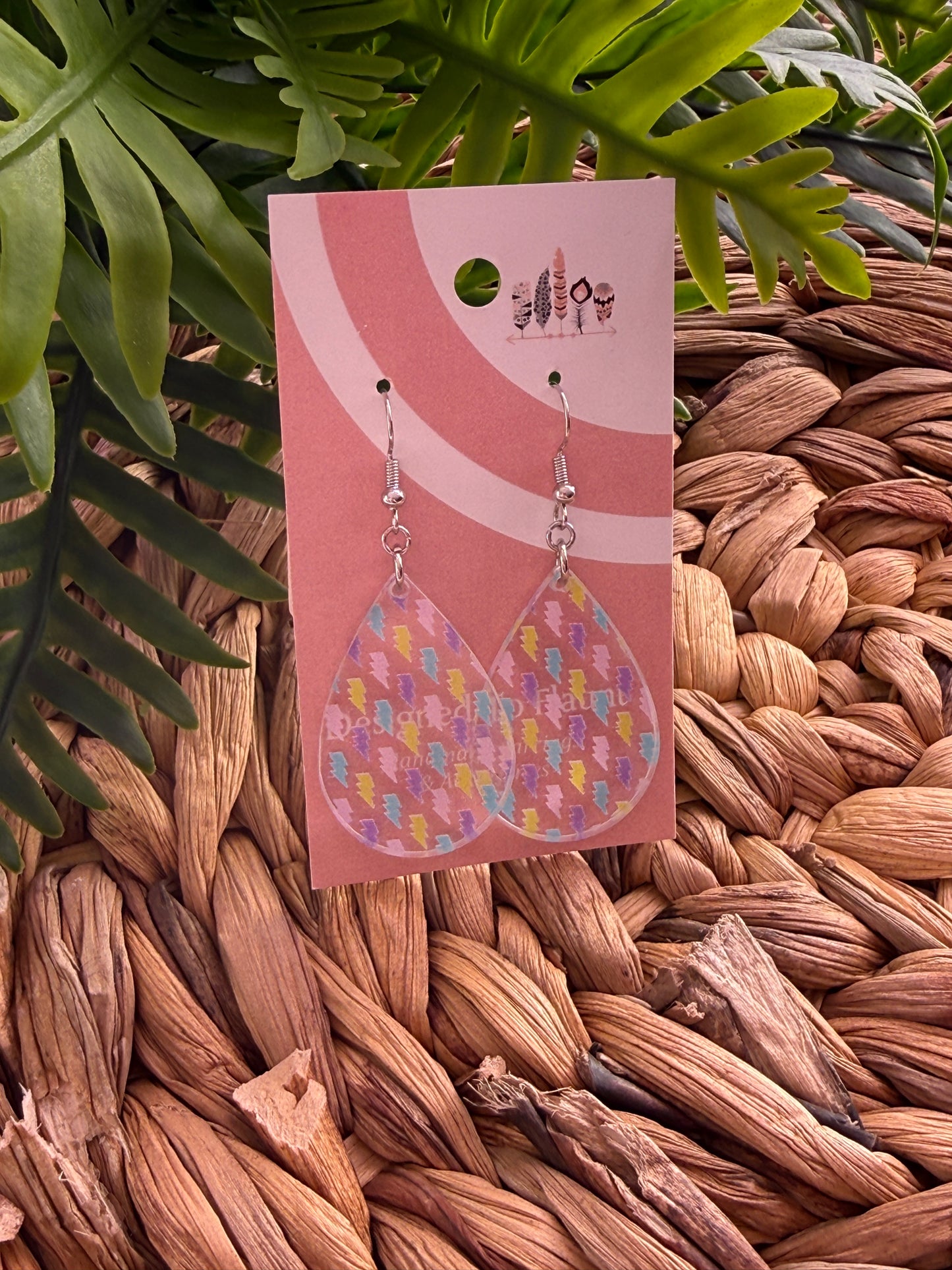 UV Printed Pastel Lightning Bolts Dangle Earrings