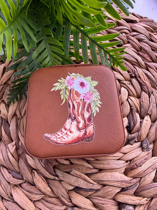 UV Printed Floral Cowgirl Boot Compact Jewelry Box