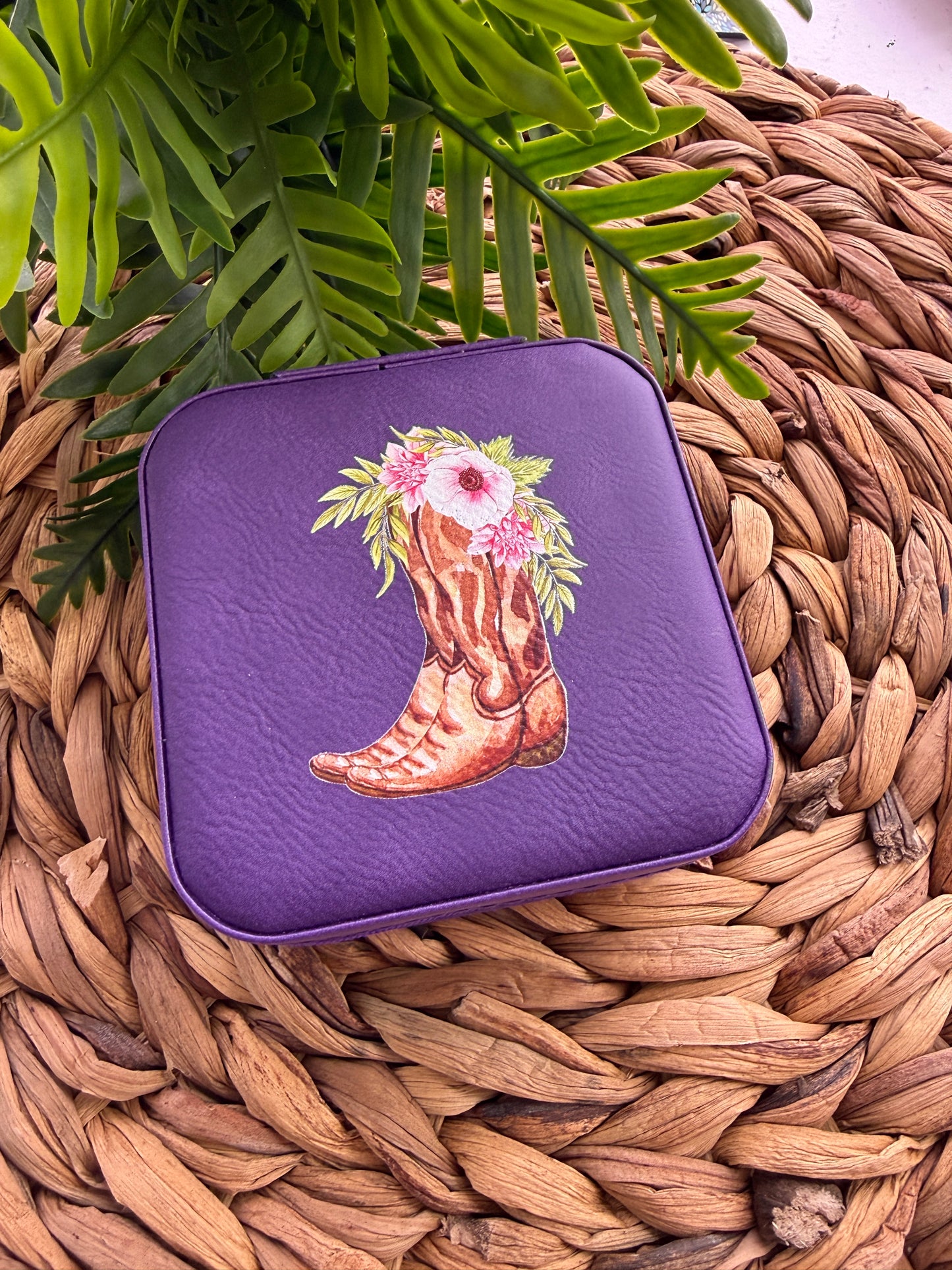 UV Printed Floral Cowgirl Boot Compact Jewelry Box