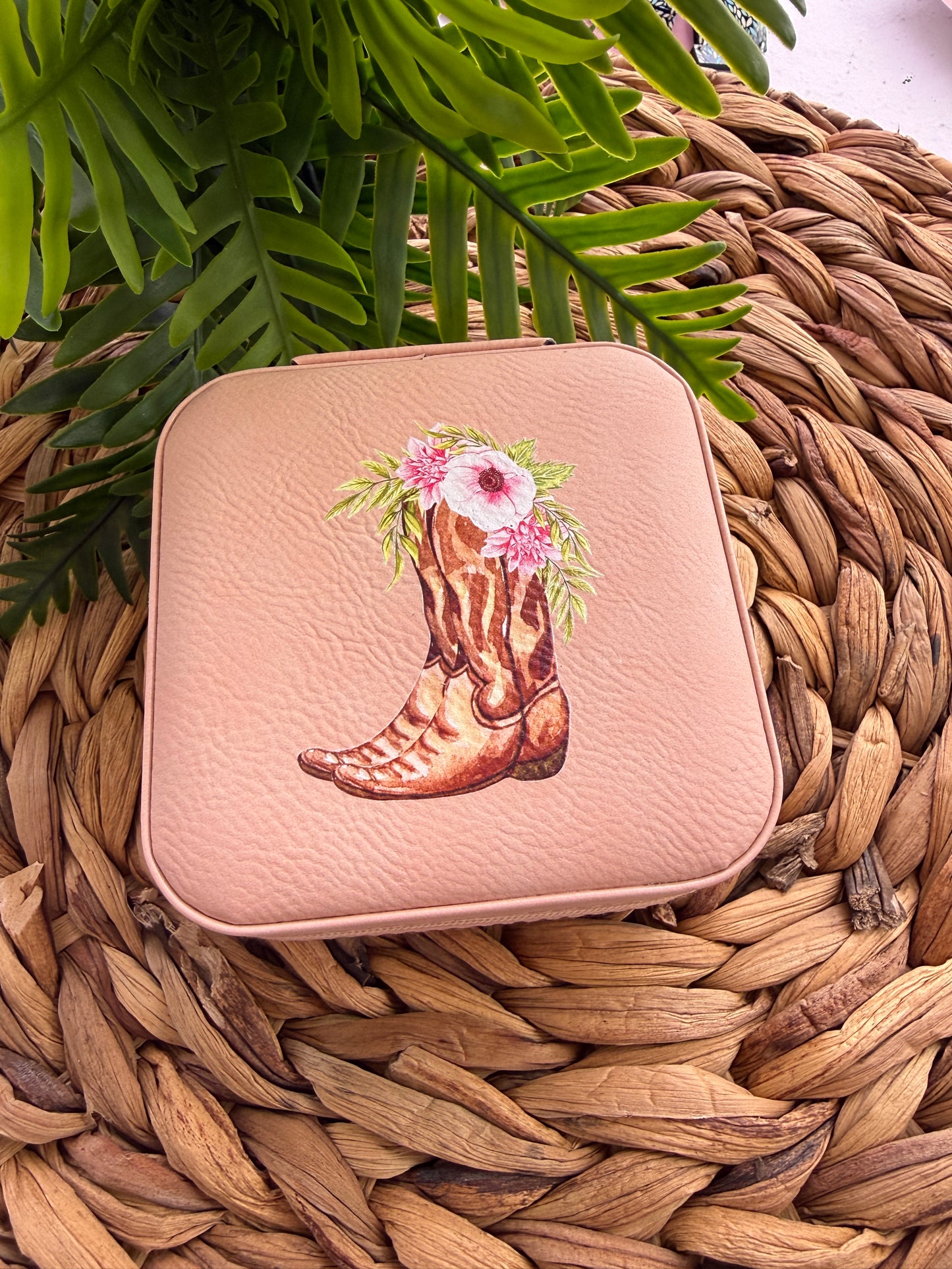 UV Printed Floral Cowgirl Boot Compact Jewelry Box