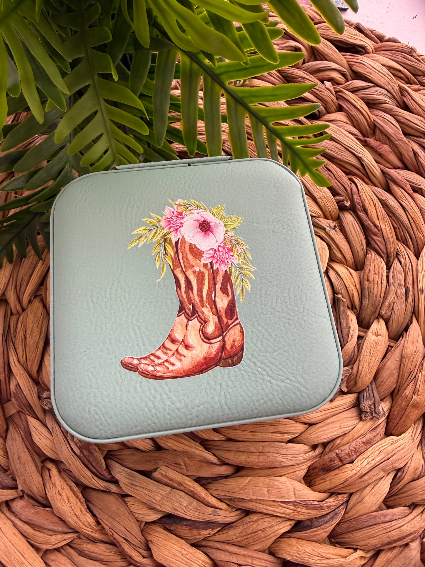 UV Printed Floral Cowgirl Boot Compact Jewelry Box