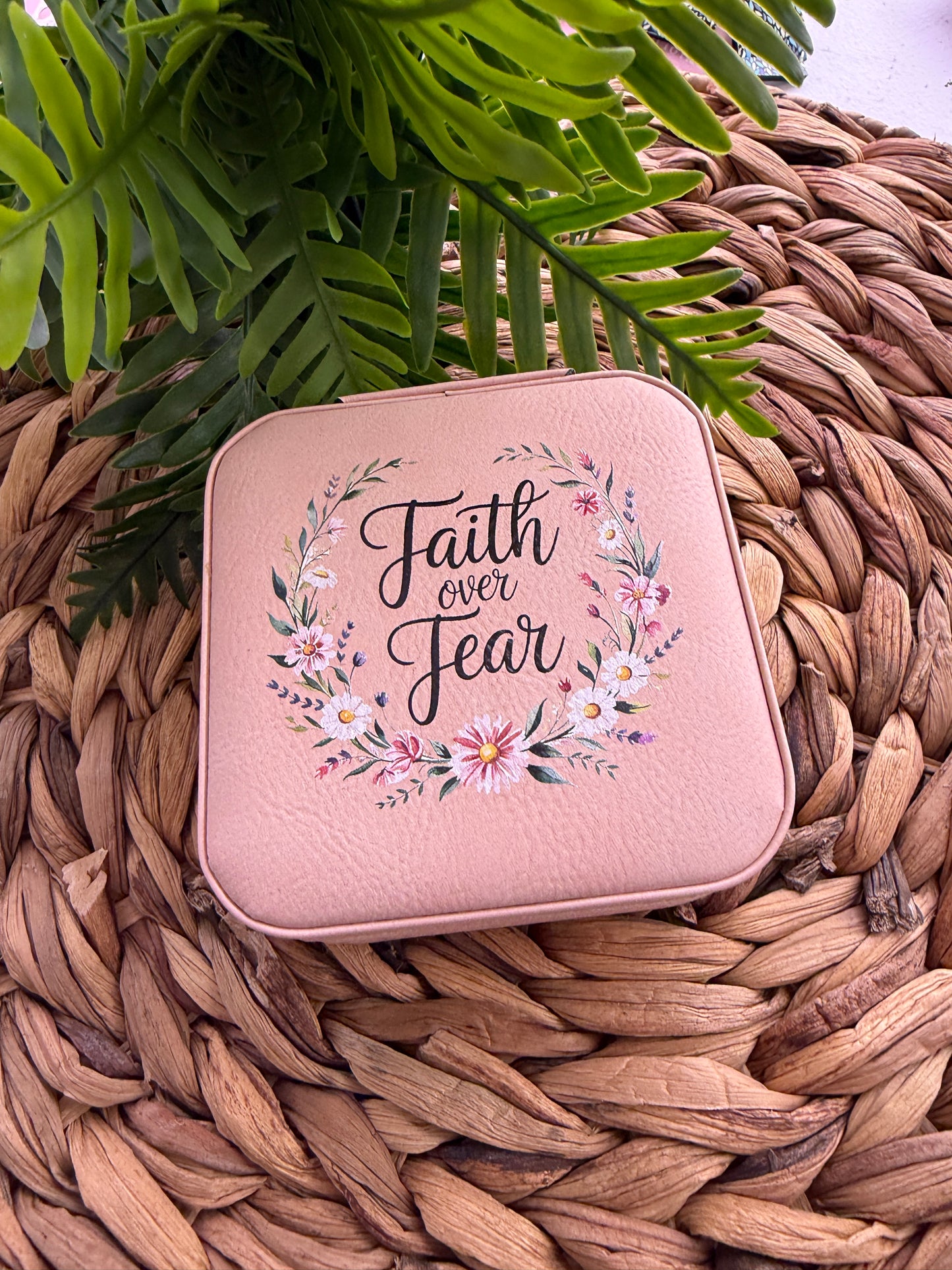 UV Printed Faith Over Fear Floral Jewelry Box