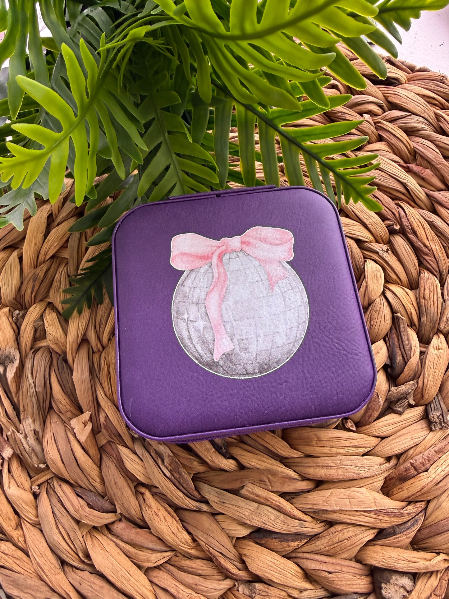 UV Printed Pink Bow Disco Ball Jewelry Box