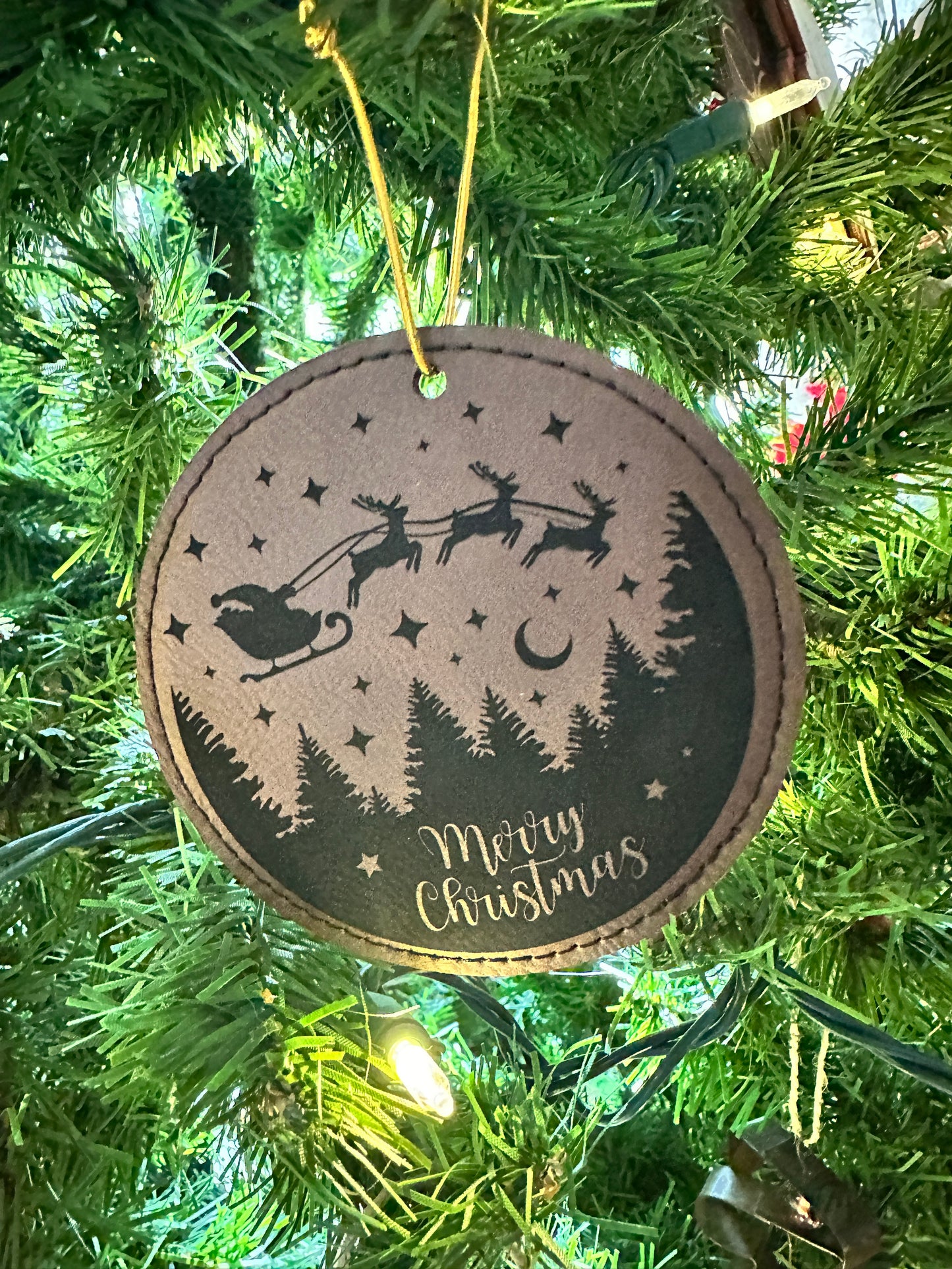 Merry Christmas Leatherette Ornament