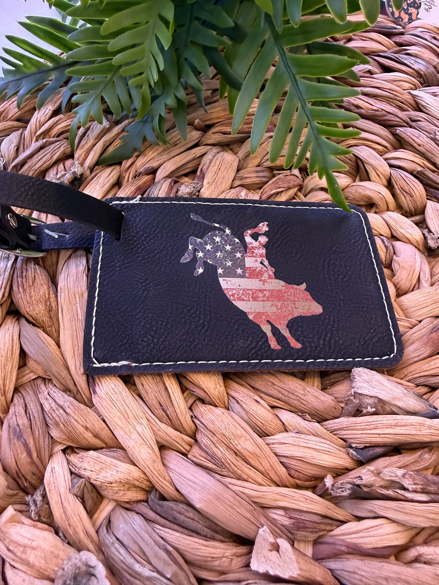 UV Printed American Flag Bull Rider Luggage Tag