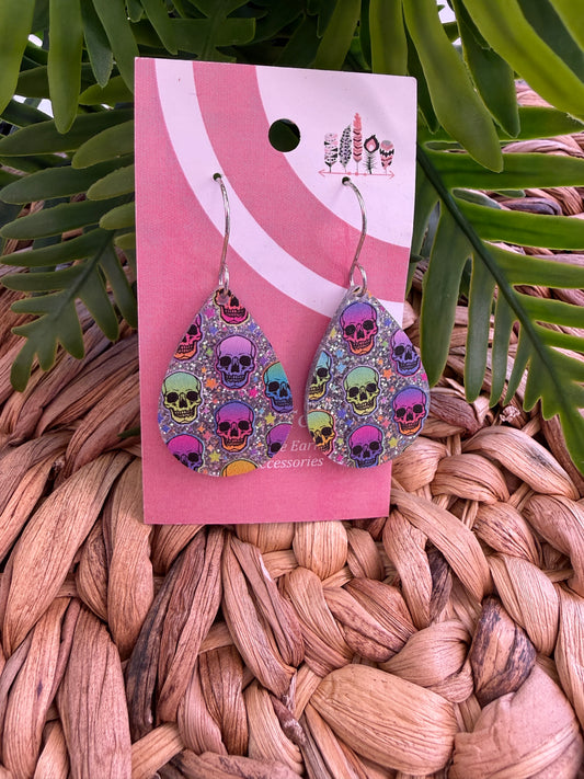 Rainbow Riot Skull Dangle Earrings