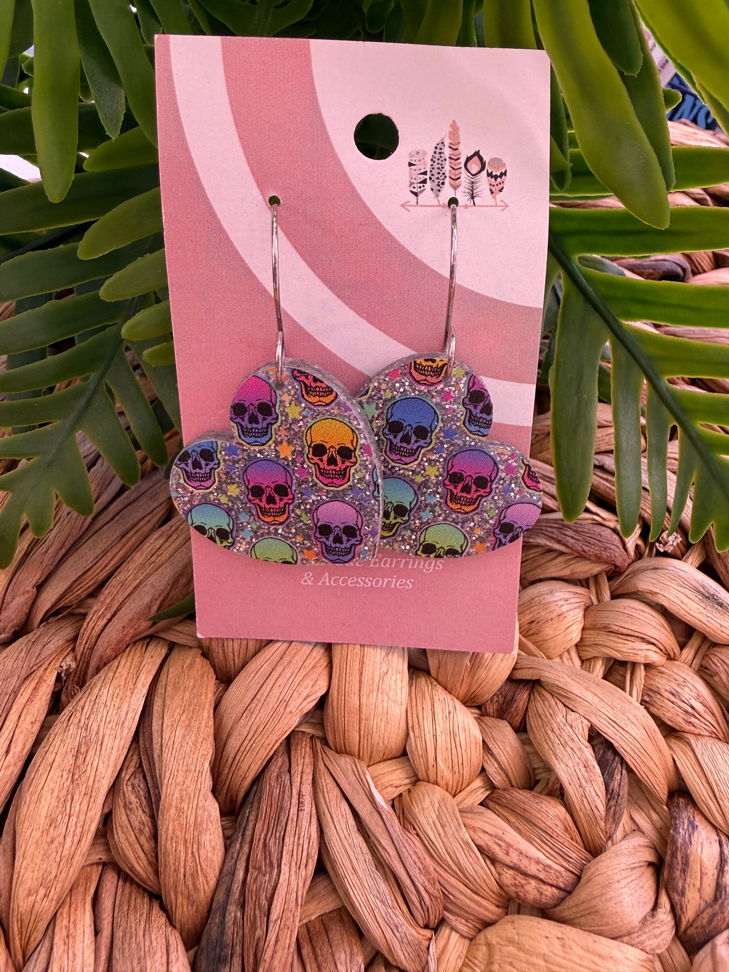 Rainbow Riot Skull Dangle Earrings