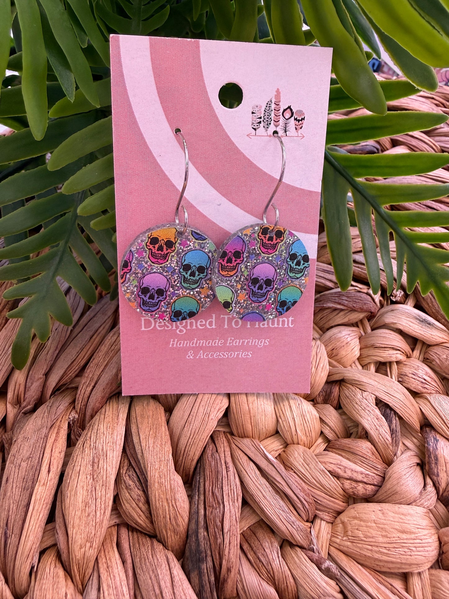 Rainbow Riot Skull Dangle Earrings