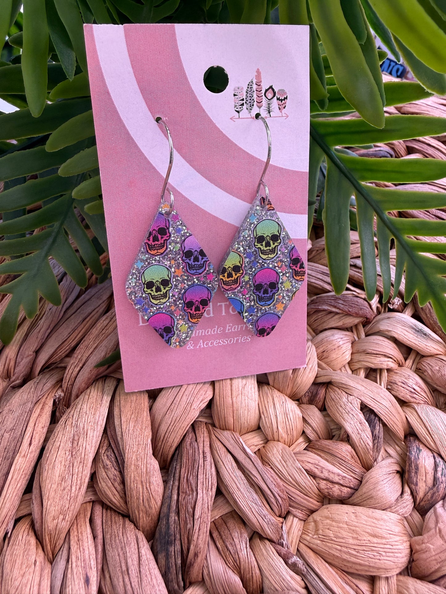 Rainbow Riot Skull Dangle Earrings