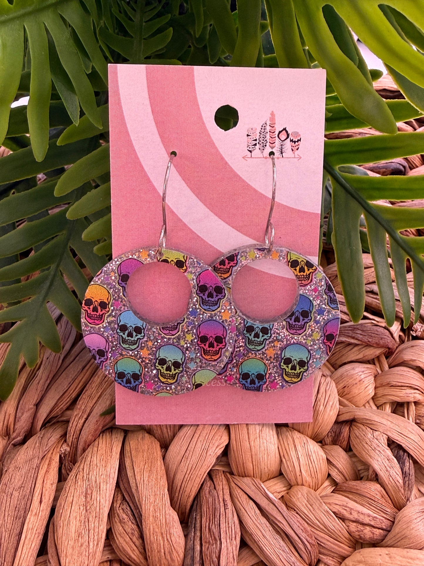 Rainbow Riot Skull Dangle Earrings