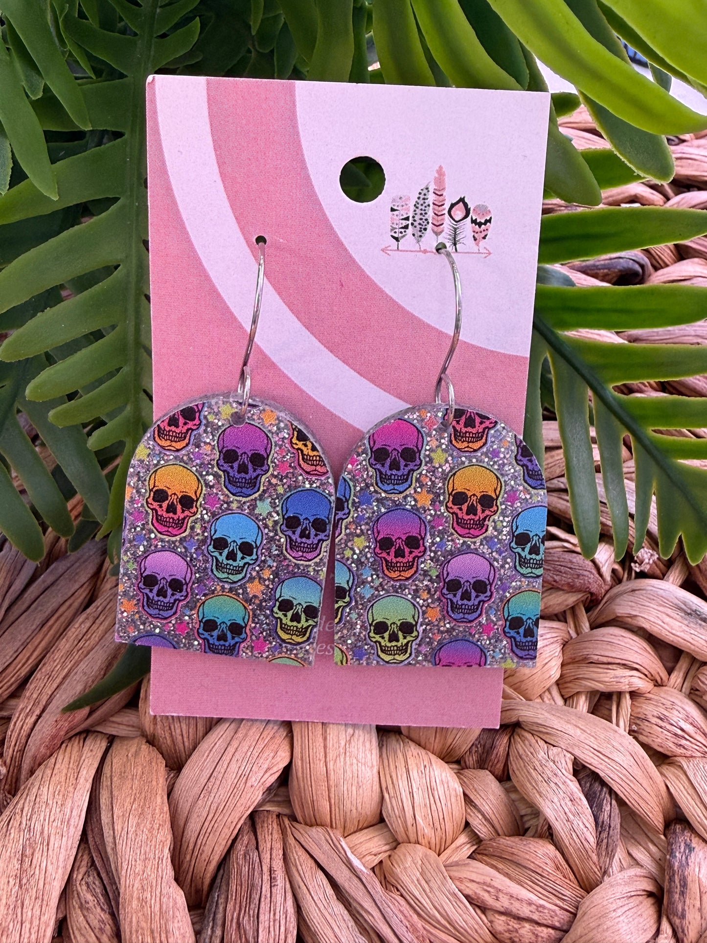 Rainbow Riot Skull Dangle Earrings