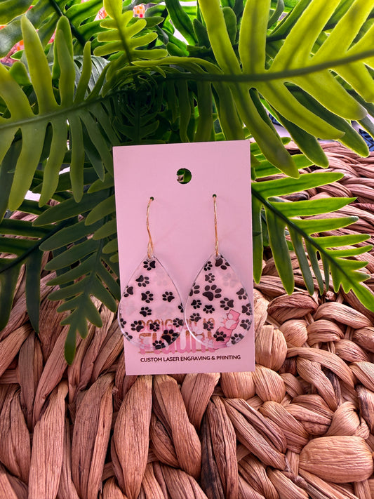 Monochrome Scattered Paw Print Dangle Earrings