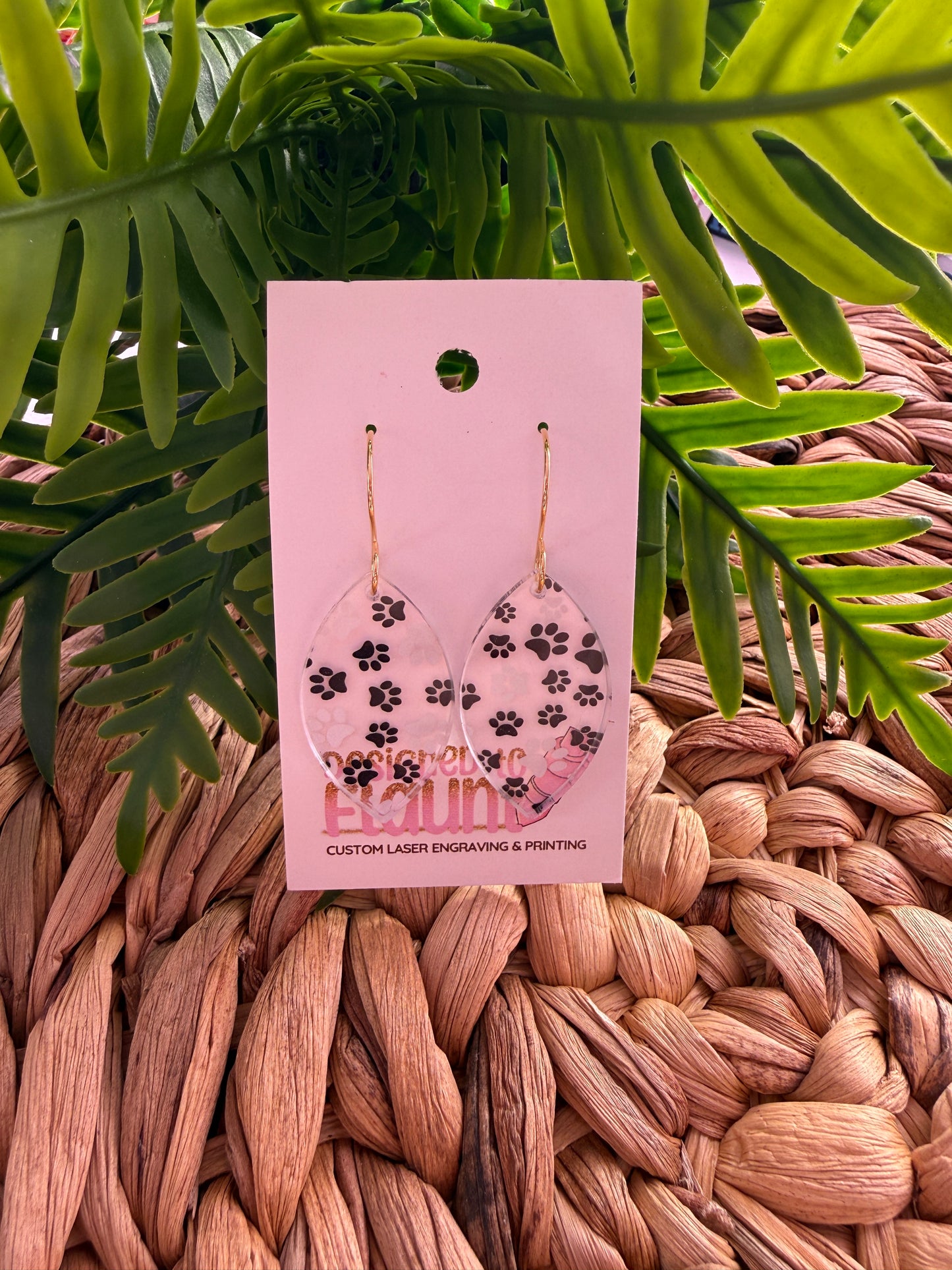 Monochrome Scattered Paw Print Dangle Earrings