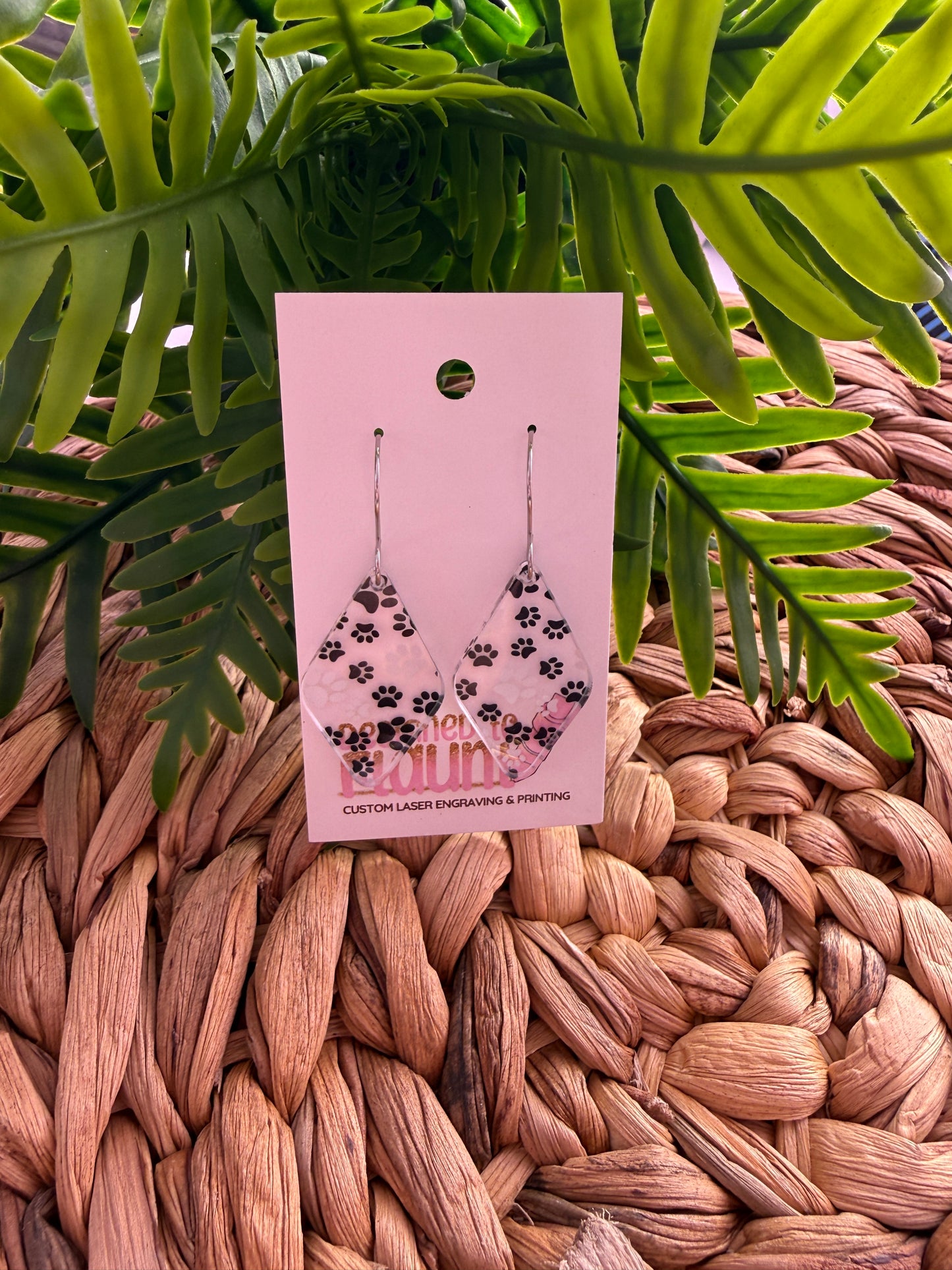 Monochrome Scattered Paw Print Dangle Earrings