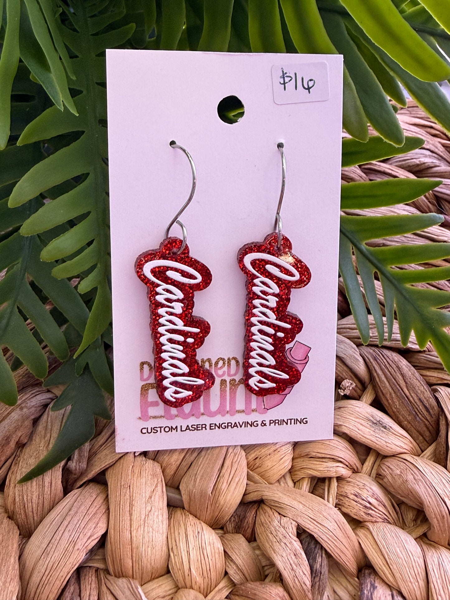UV Printed Cardinals Glitter Dangle Earrings