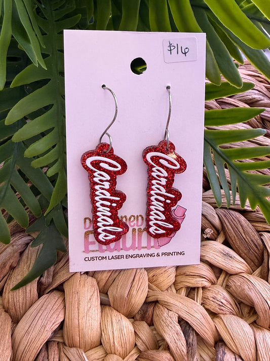 UV Printed Cardinals Glitter Dangle Earrings