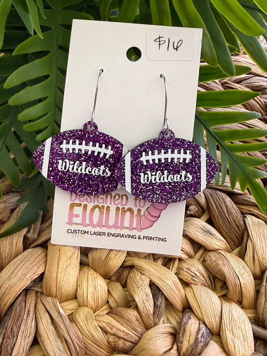 UV Printed Wildcats Glitter Football Dangle Earrings