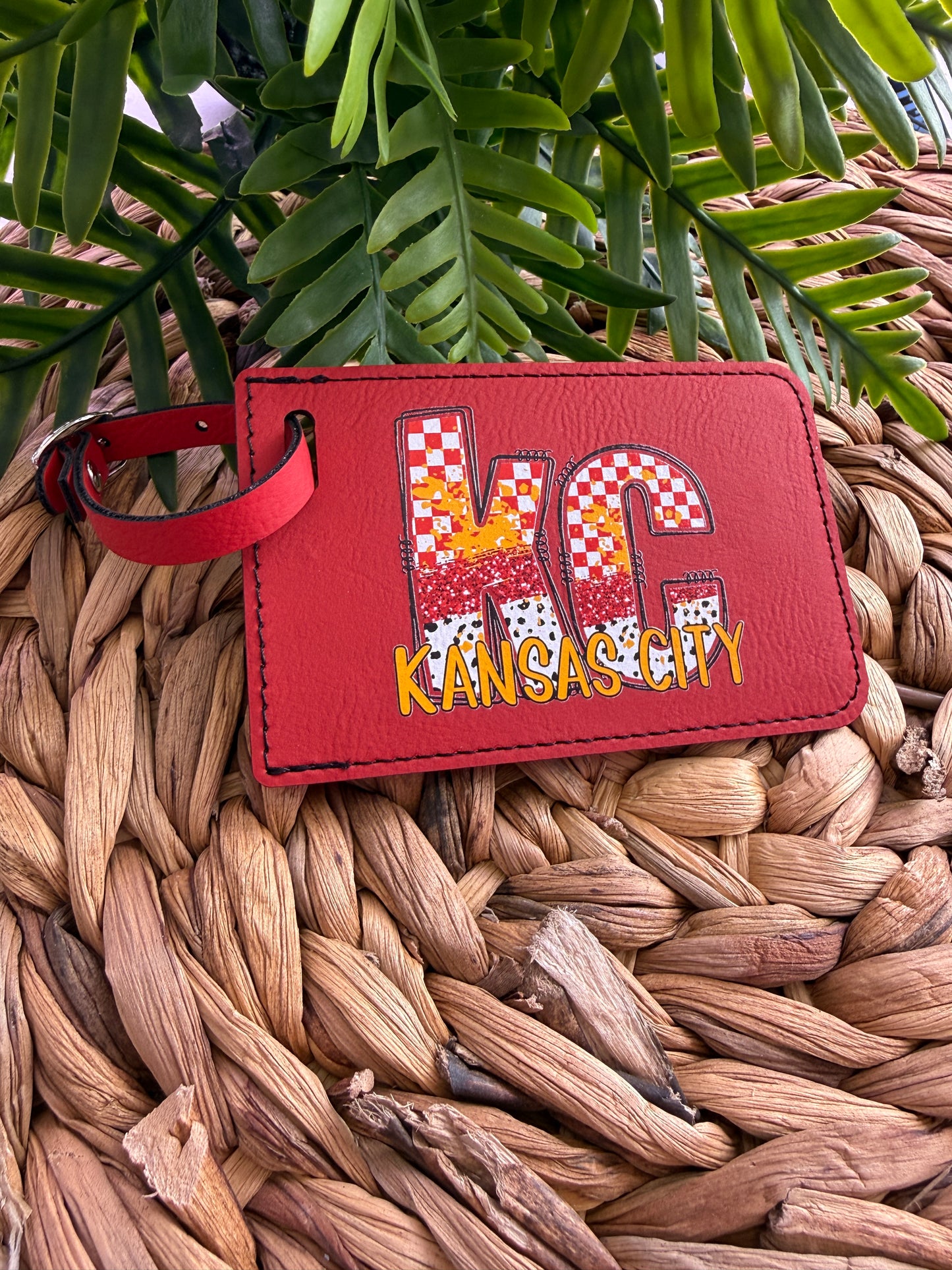 Red Checkered Paint KC Luggage Tag