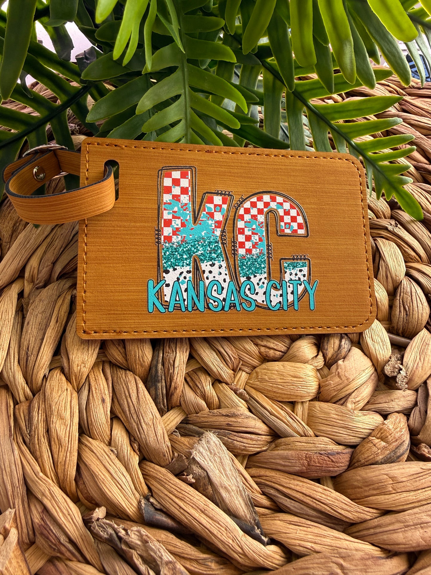 Teal Checkered Paint KC Luggage Tag