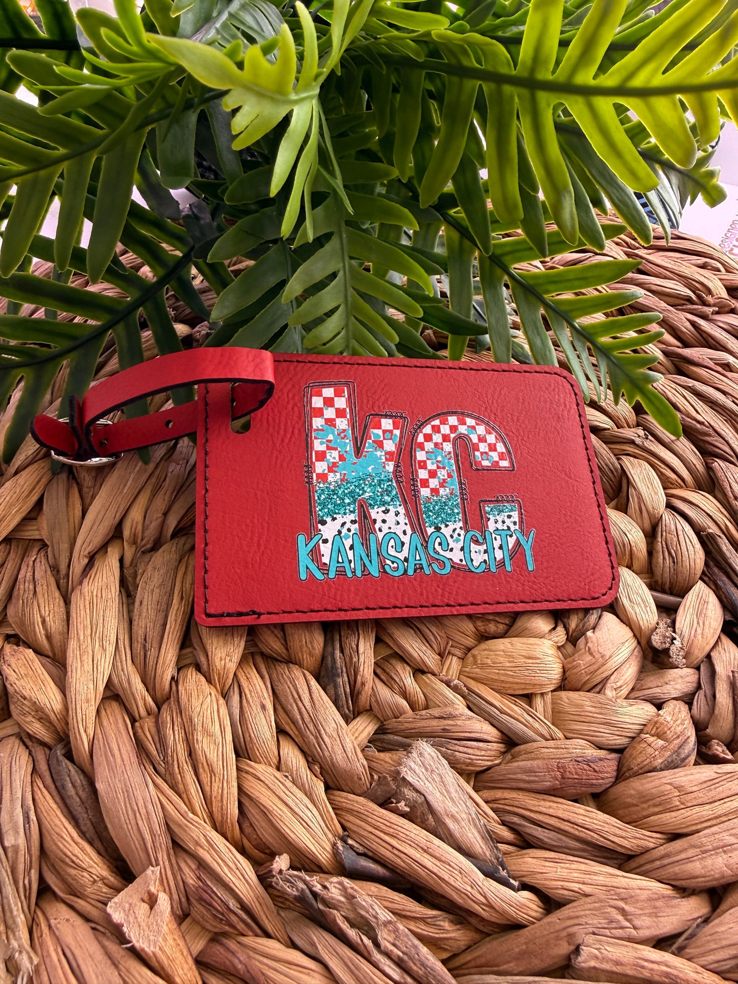 Teal Checkered Paint KC Luggage Tag