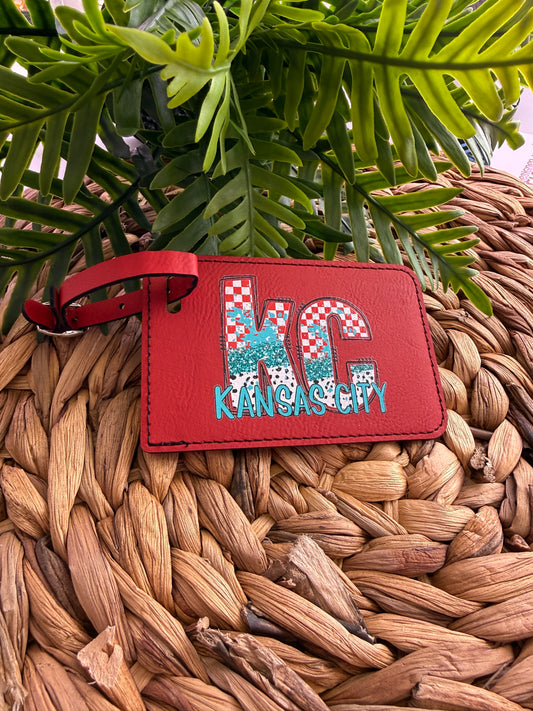 Teal Checkered Paint KC Luggage Tag