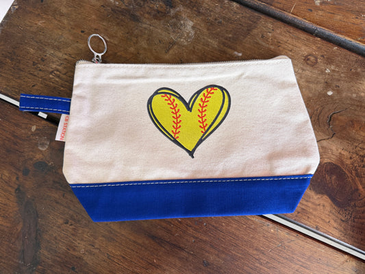 Softball Heart Cosmetic Bag
