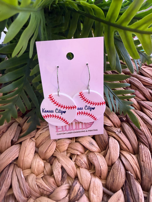 UV Printed Kansas City Baseball Dangle Earrings