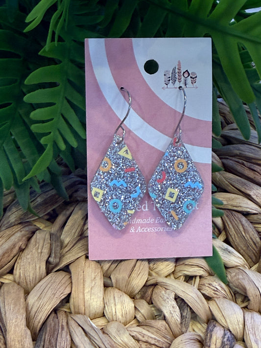 UV Printed Electric Confetti Dangle Earrings