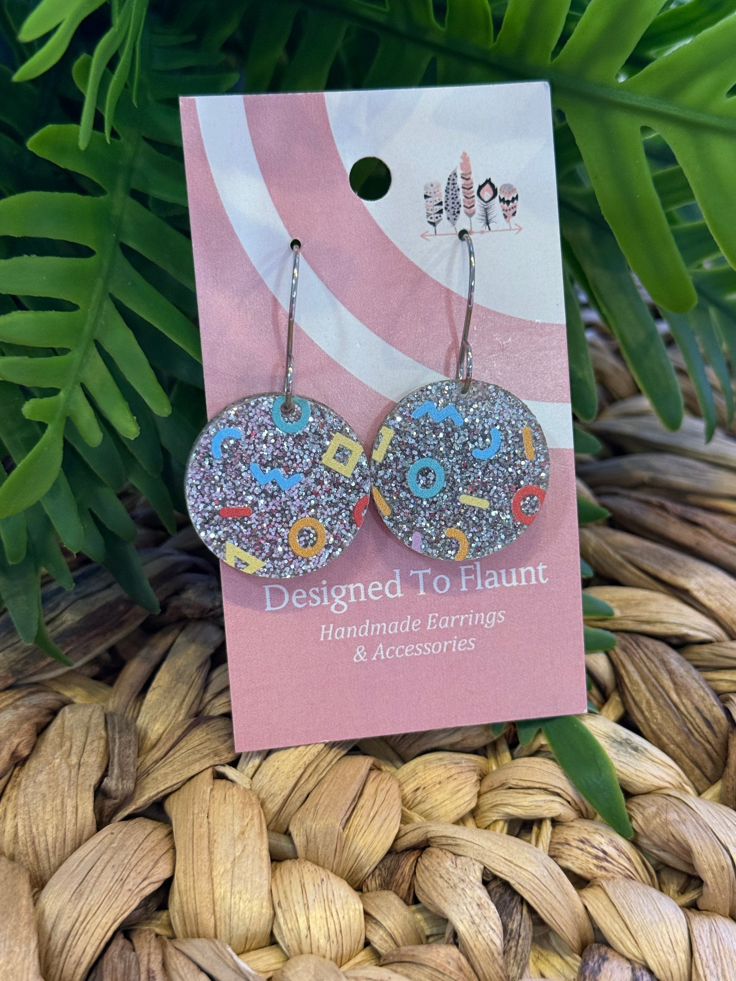 UV Printed Electric Confetti Dangle Earrings