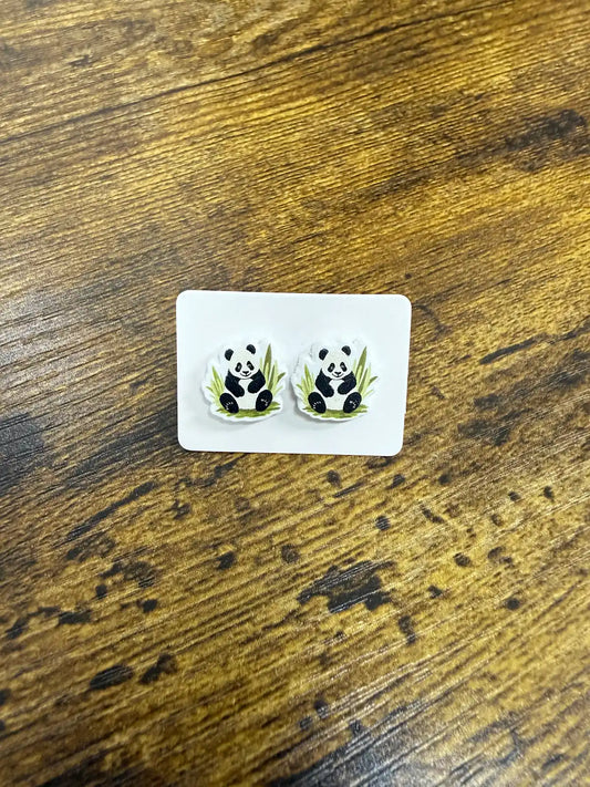 Sitting Grass Panda Acrylic Stud Earrings