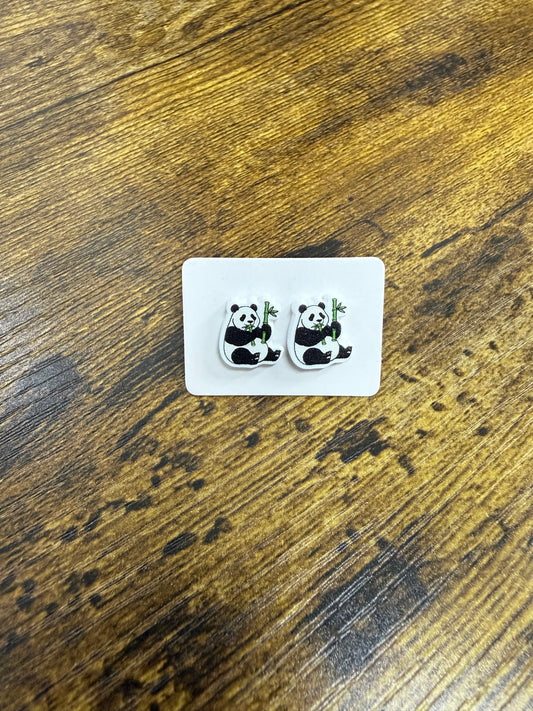 Bamboo Snack Panda Acrylic Stud Earrings