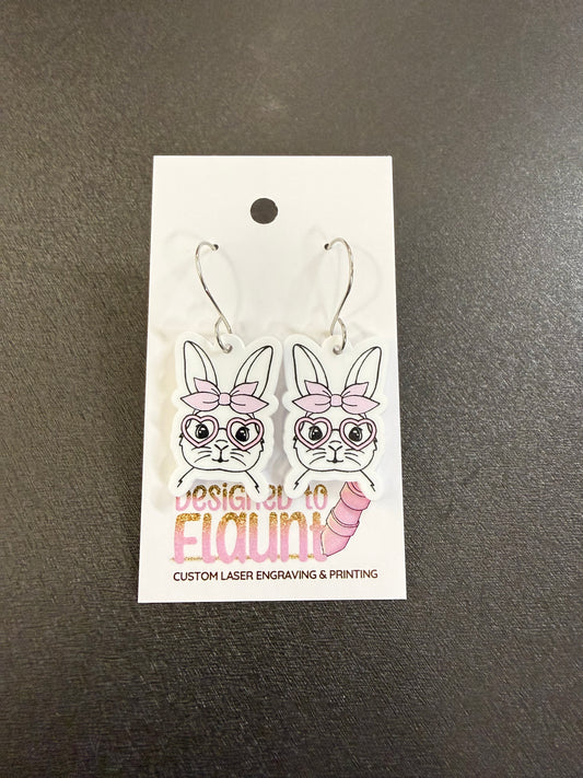 Easter Bunny With Glasses Acrylic Dangle Earrings