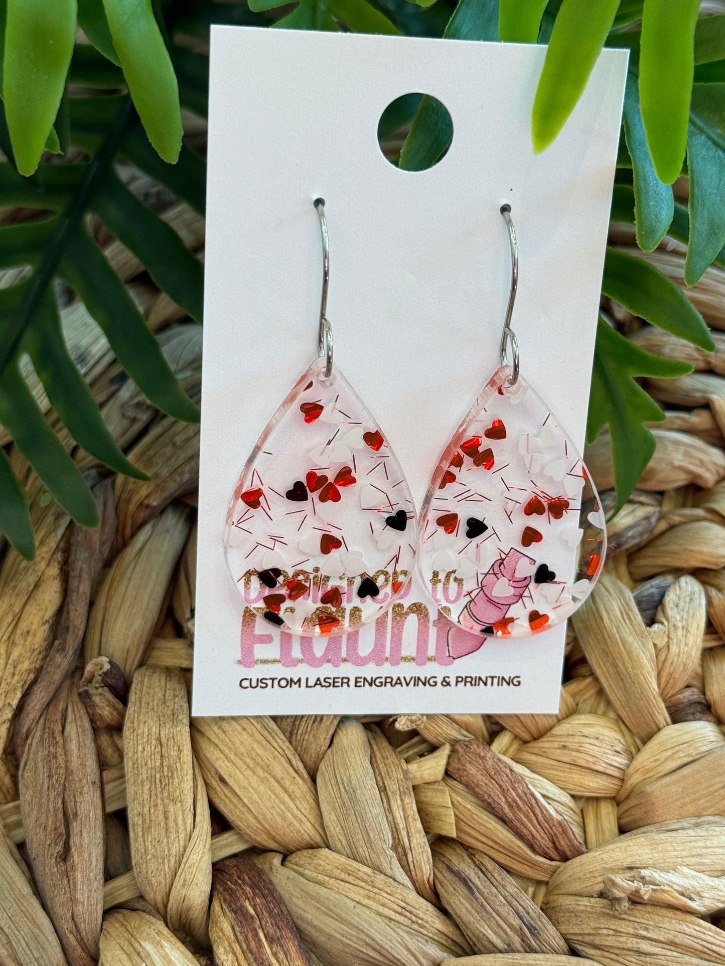 Sweetheart Confetti Red Dangle Earrings - Red