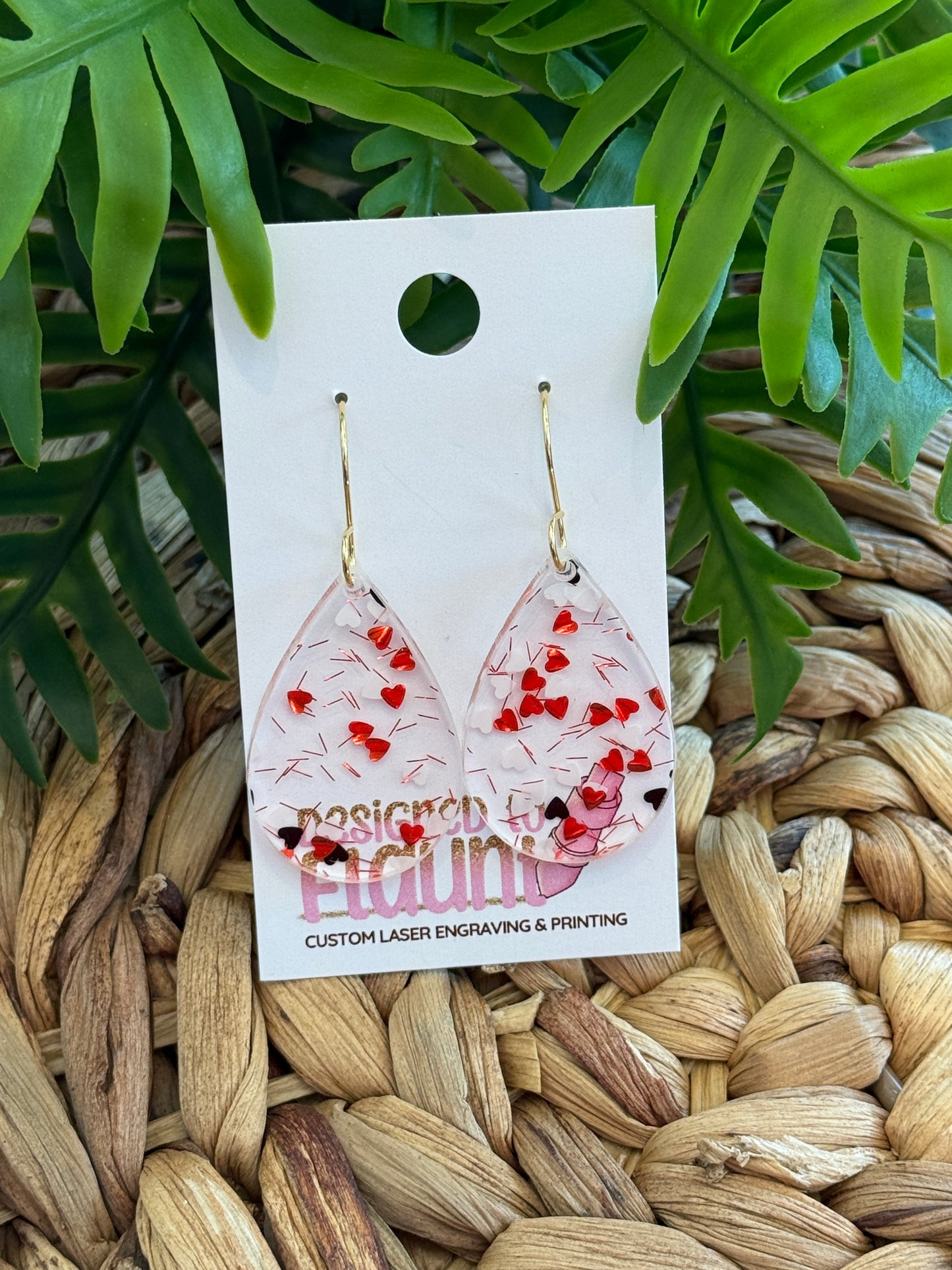 Sweetheart Confetti Red Dangle Earrings - Red